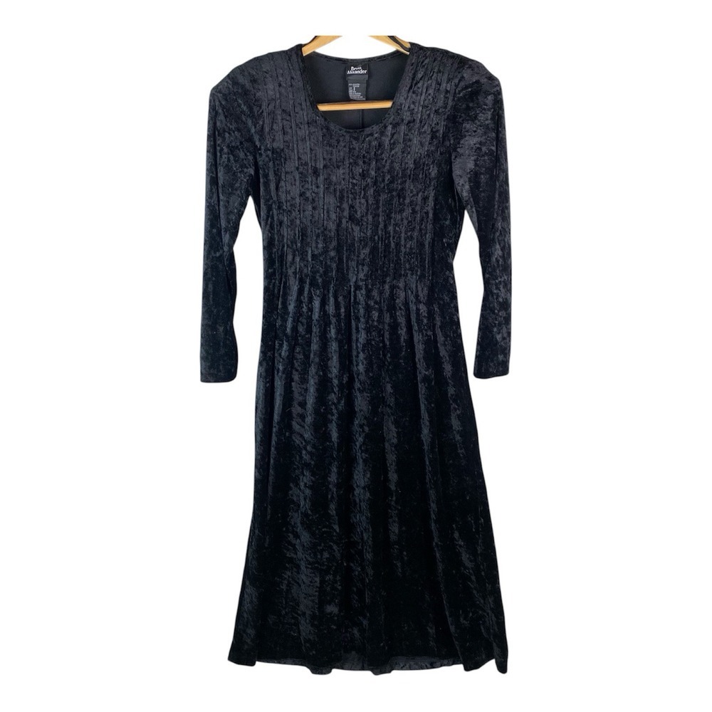 VTG Brett Alixander Crushed Black Velvet Maxi Dress Size 8 Tie Whimsigoth Witchy